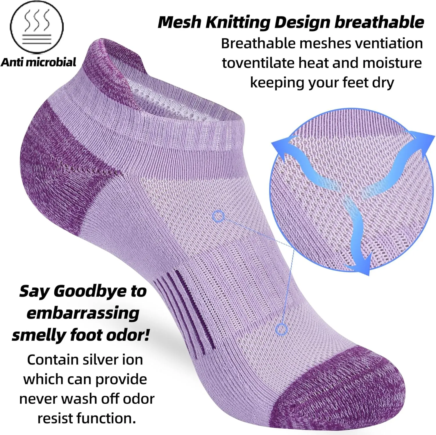ATBITER 6Pairs Ankle Socks Womens Athletic Running No Show Cushioned Low Cut Tab Socks