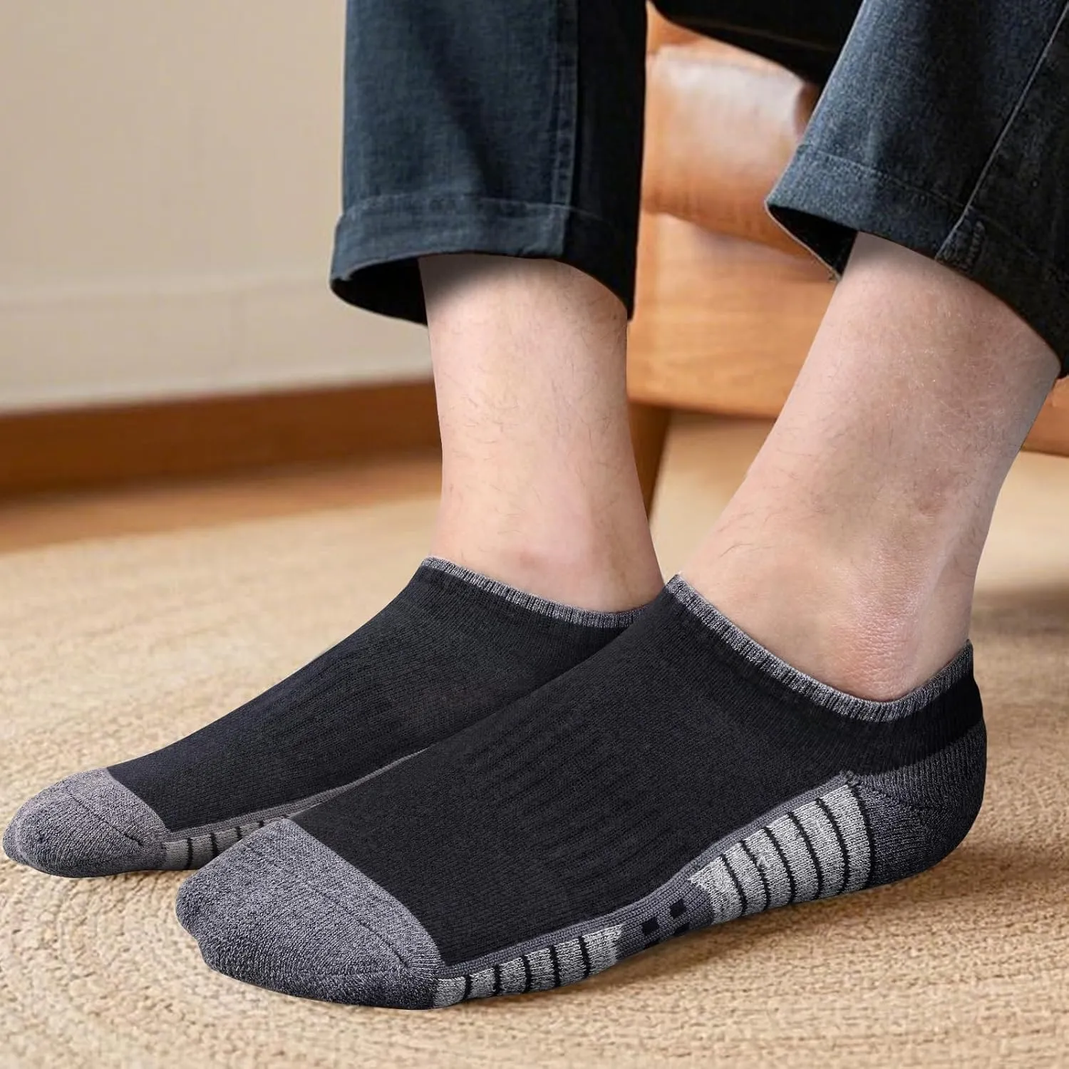 Athletic Ankle Socks For Men, Cushioned Anti Odor Breathable Cotton Low Cut Casual Everyday Gym Running Socks, 5 Pairs