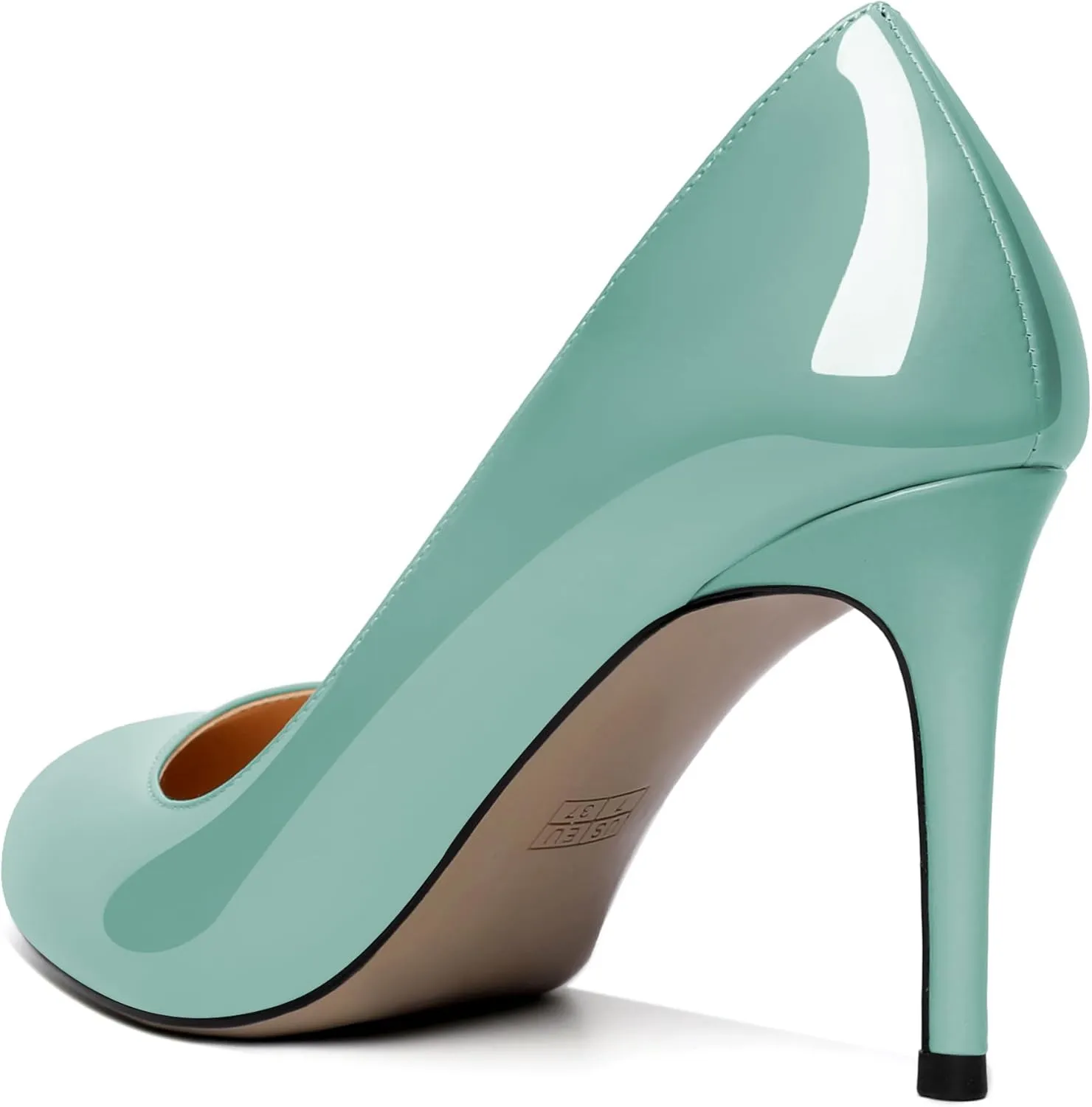 AUMOTED Women Casual Patent Round Toe Pumps Stiletto High Heel Slip On Evening Wedding Dress Shoes 3.4 Inch