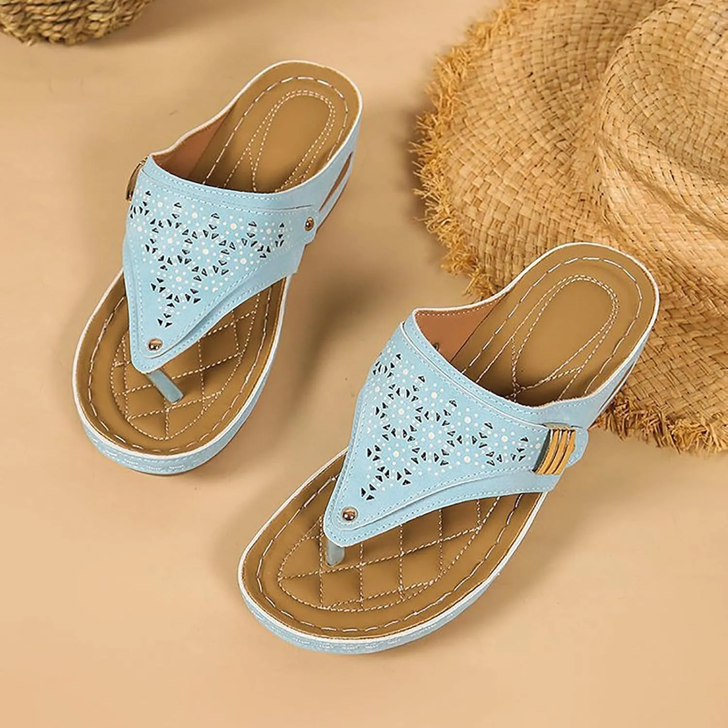 Avylays Orthopedic Sandals for Women Breathable Mesh Hollow Sport Sandals Wedge Heel Flip Flops Summer Casual Slides