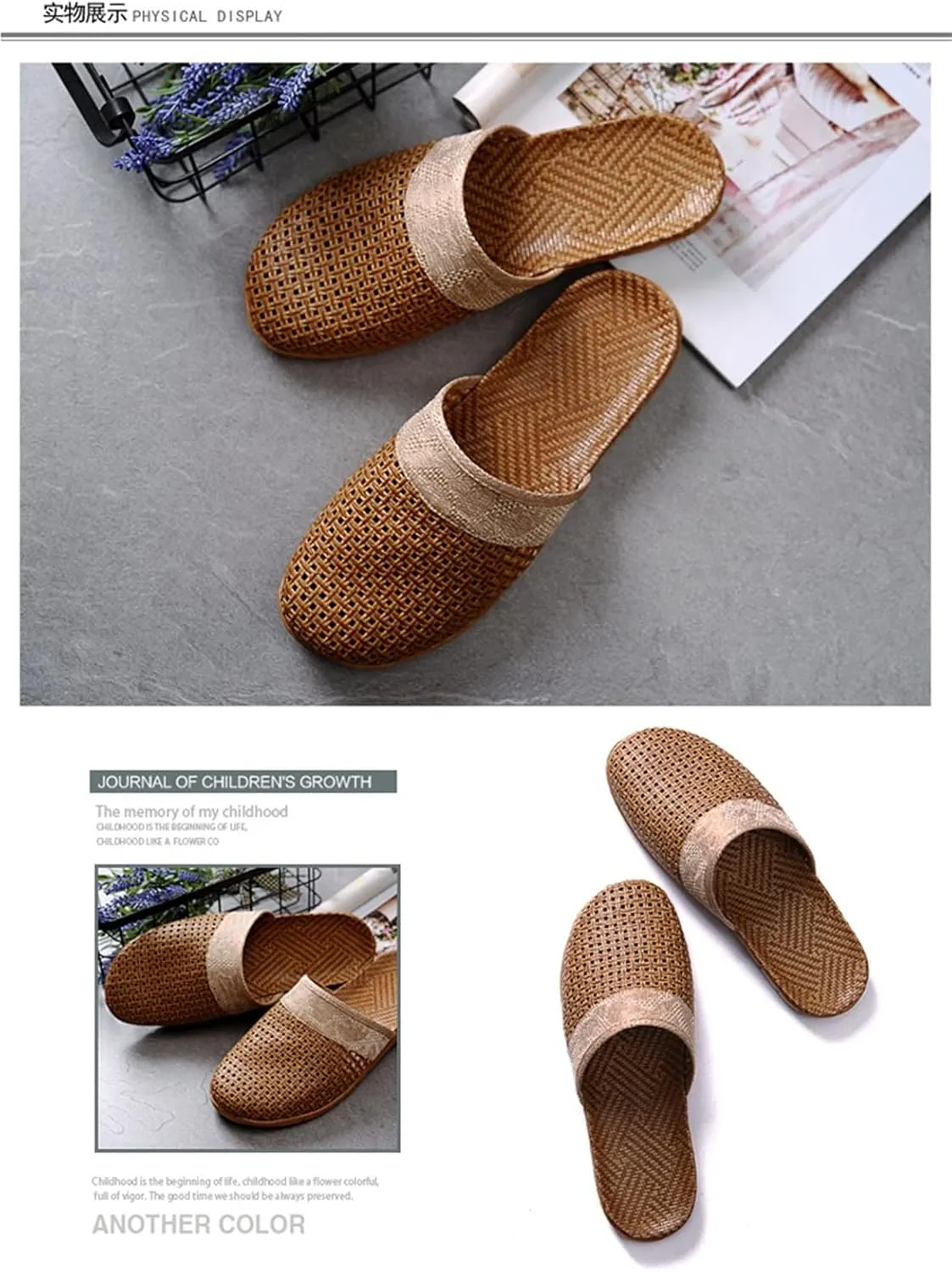 AYGJKIE Flax Tatami Slippers No Slip Indoor Slippers Closed Toe Non Skid Rubber Soles-Breathable and Sweat-Wicking Summer Slide Sandals