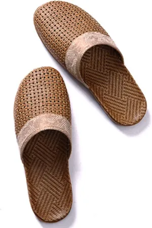 AYGJKIE Flax Tatami Slippers No Slip Indoor Slippers Closed Toe Non Skid Rubber Soles-Breathable and Sweat-Wicking Summer Slide Sandals