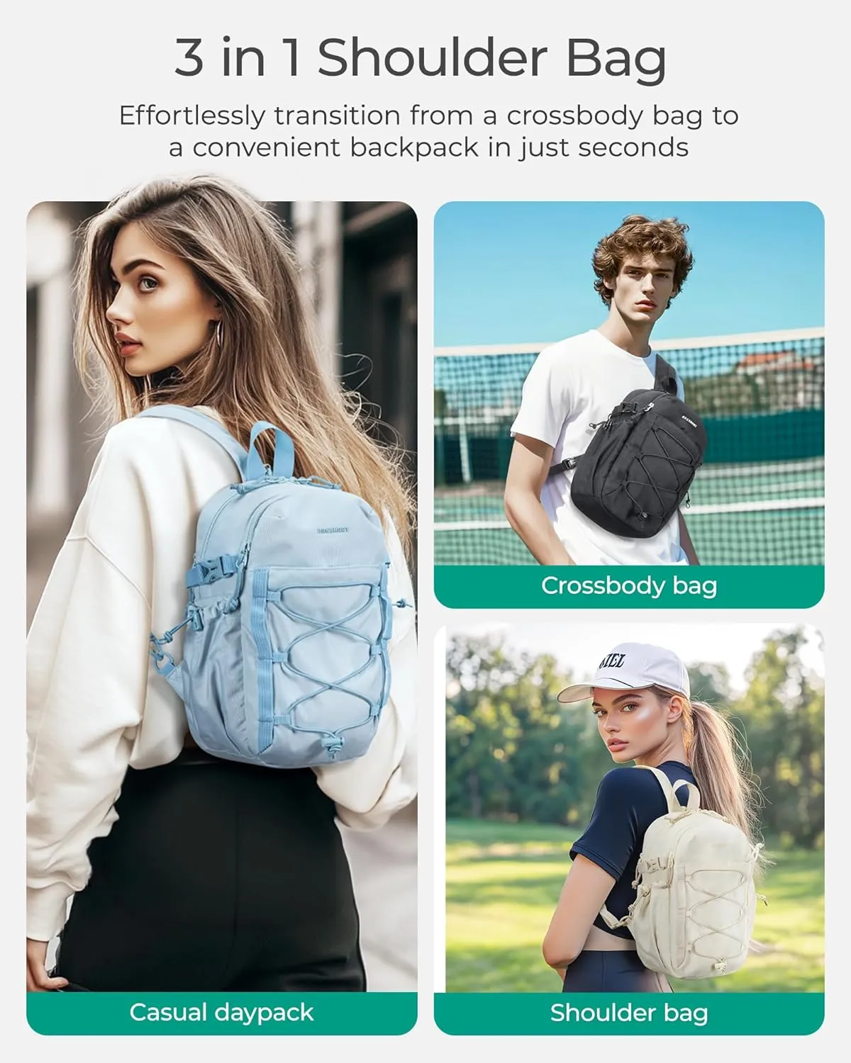 BAGSMART Small Crossbody Sling Bag, Crossbody Daypack, Chest Shoulder Bag Hiking Backpack for Casual Travel Sport