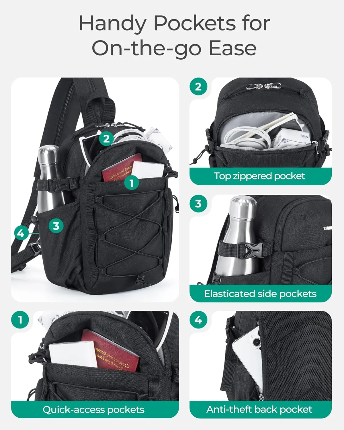 BAGSMART Small Crossbody Sling Bag, Crossbody Daypack, Chest Shoulder Bag Hiking Backpack for Casual Travel Sport