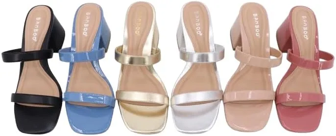 BAMBOO Women's Square Toe Ankle Strap Block Heel Sandal