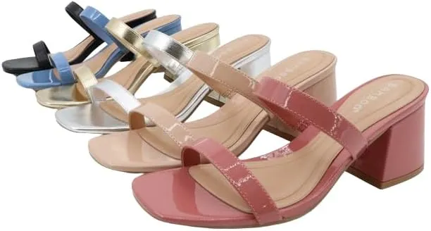 BAMBOO Women's Square Toe Ankle Strap Block Heel Sandal