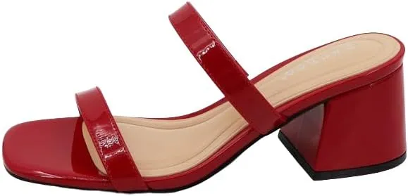 BAMBOO Women's Square Toe Ankle Strap Block Heel Sandal