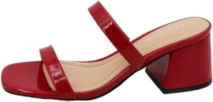 BAMBOO Women's Square Toe Ankle Strap Block Heel Sandal