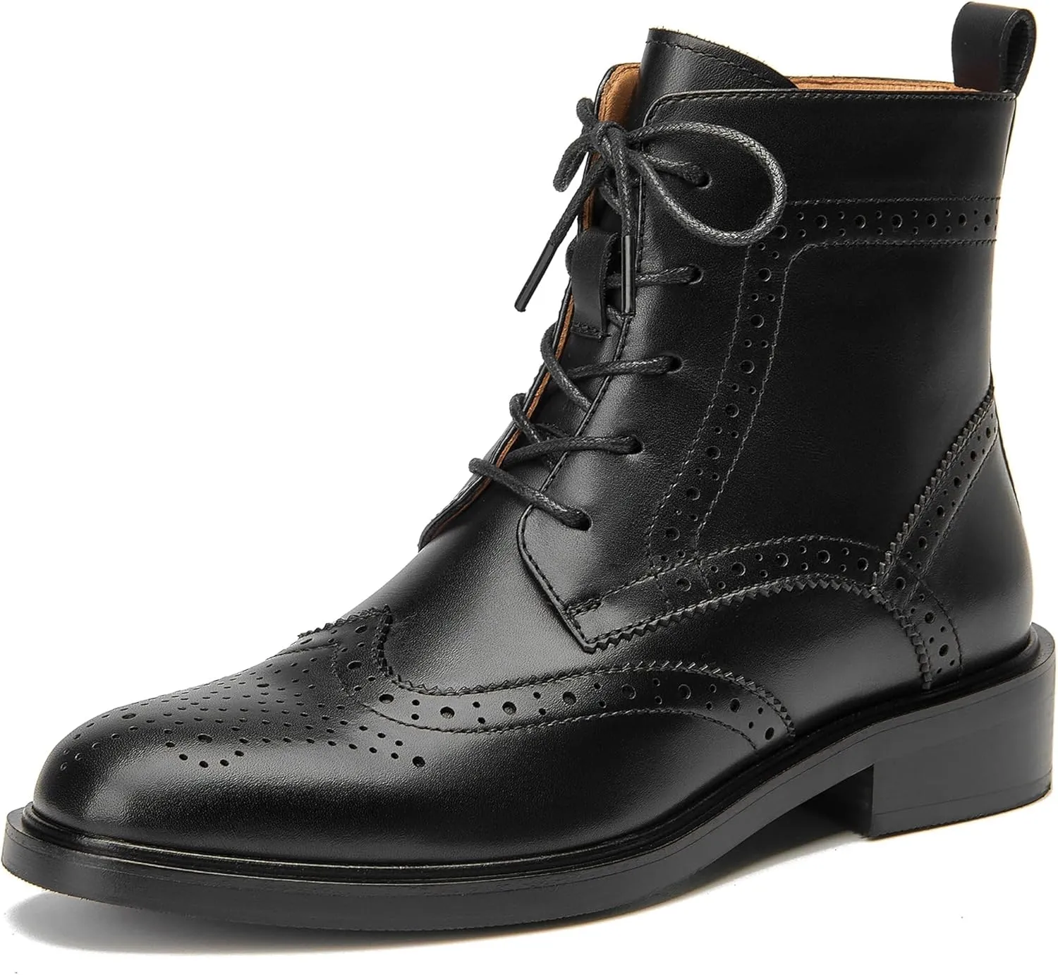 BEAU TODAY Combat Boots Womens Fall Shoes Winter Leather Ankle Boots for Women Oxfords Dressy Lace Up Wingtip Brogue Short Booties
