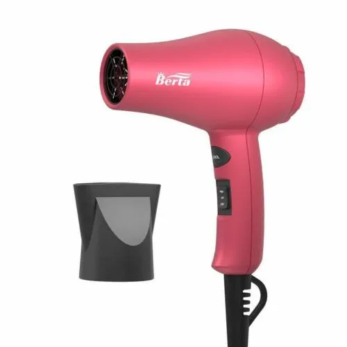 BERTA 1000 Watts Mini Hair Dryer Ceramic Ionic Travel Blow Dryer Pink