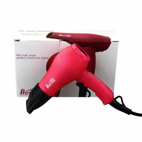 BERTA 1000 Watts Mini Hair Dryer Ceramic Ionic Travel Blow Dryer Pink