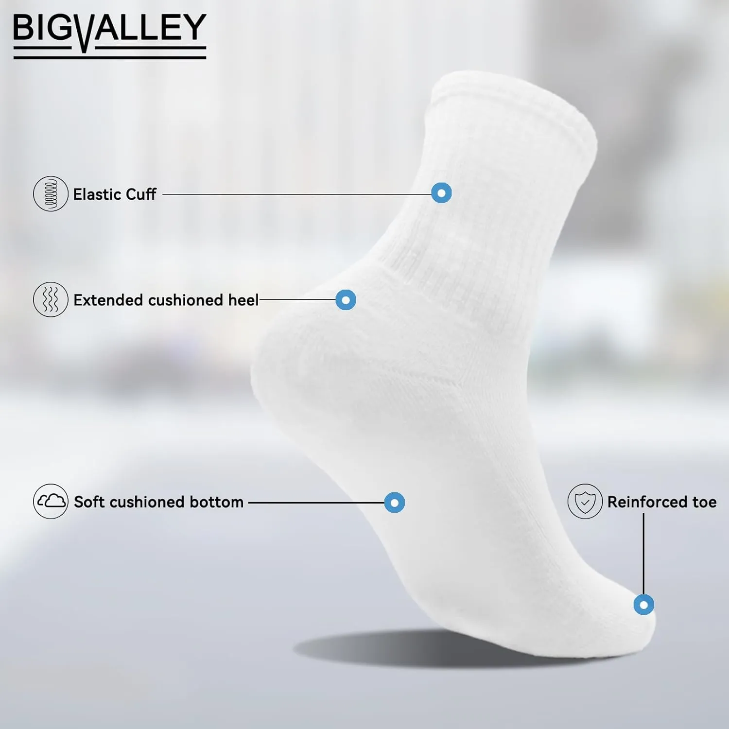 bigvalley Men's Essential Cotton Dress Crew Socks, Classic - Cushioned Athletic Comfort for Casual and Sports