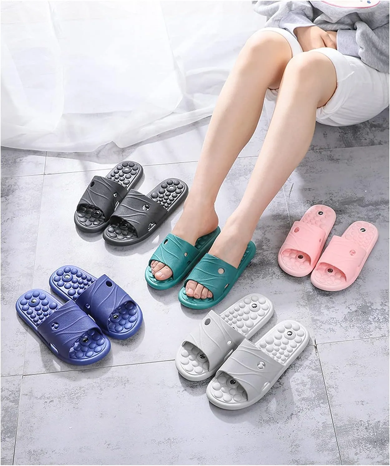 Black Sandals for Women/Men Magnet Massage Slippers Foot Reflexology, Men's with Arch Support Shower Slippers, Slippers for Men Indoor Acupressure Summer Slippers