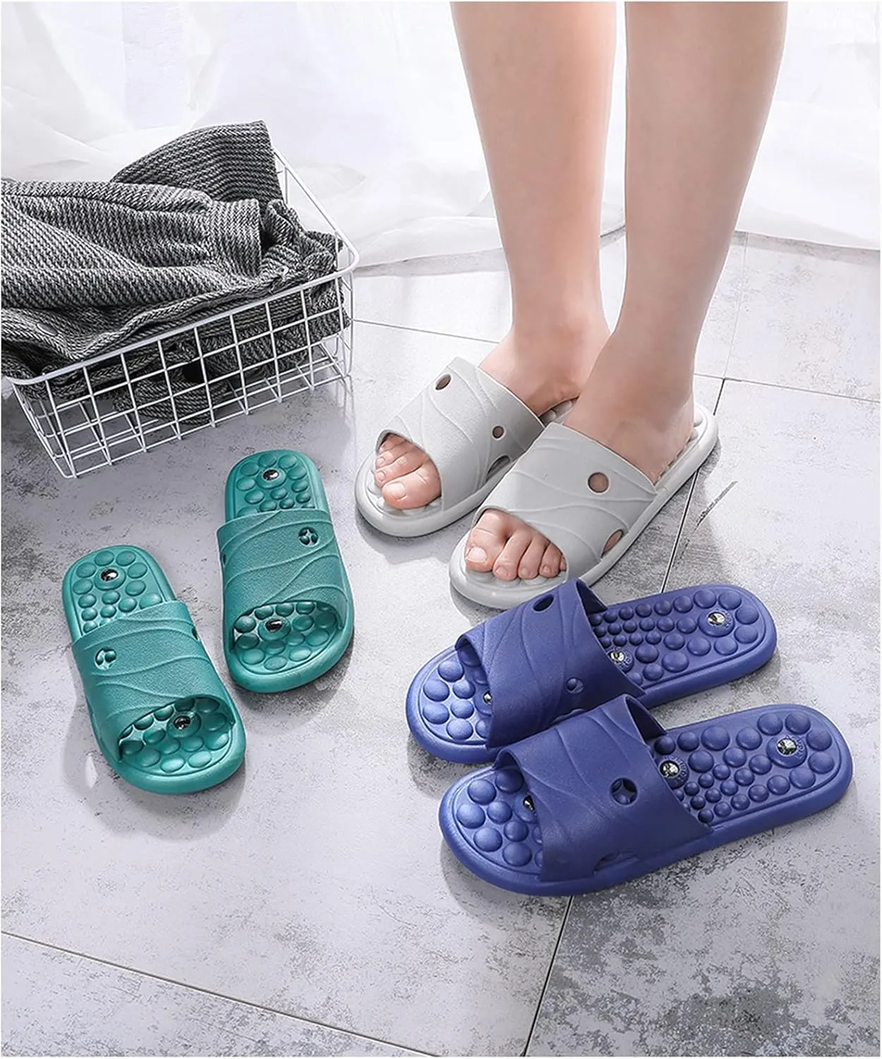Black Sandals for Women/Men Magnet Massage Slippers Foot Reflexology, Men's with Arch Support Shower Slippers, Slippers for Men Indoor Acupressure Summer Slippers