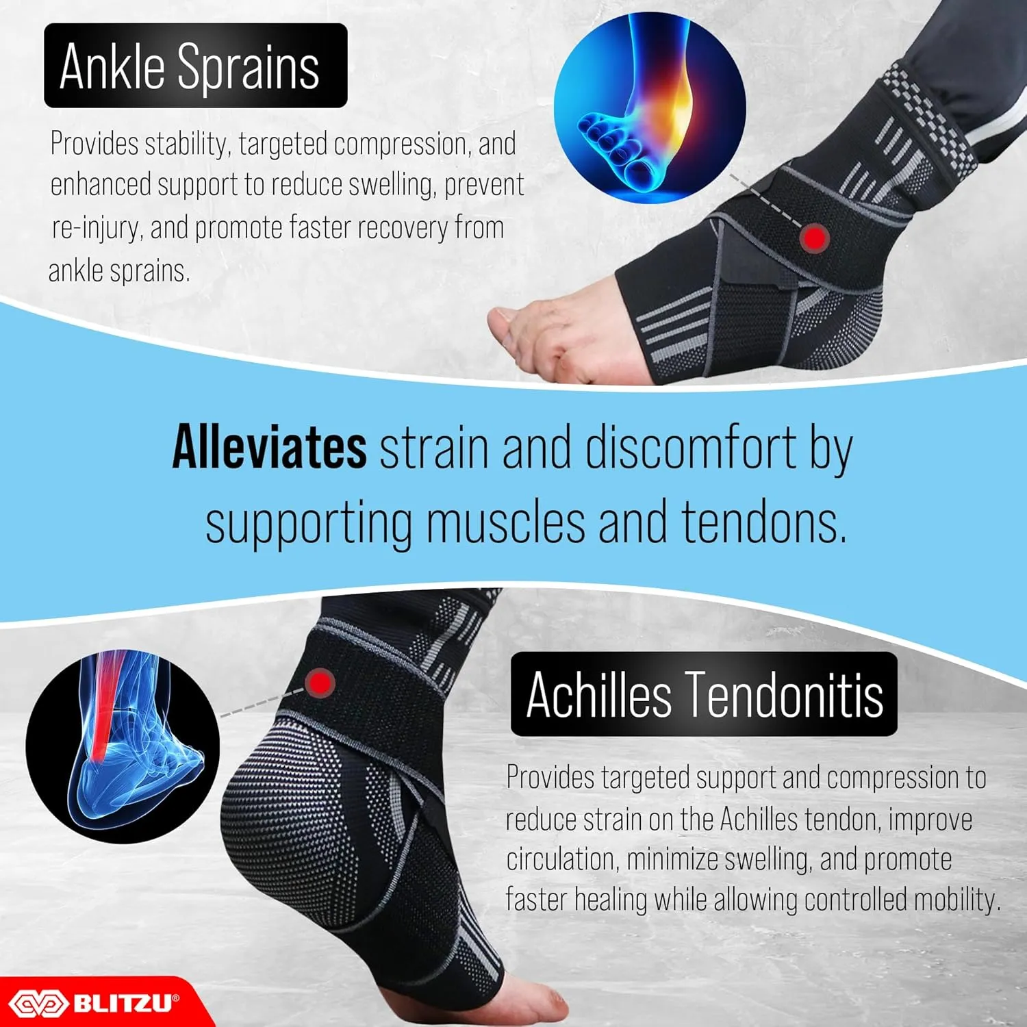 BLITZU Ankle Brace for Women, Men, Plantar Fasciitis Relief, Achilles Tendonitis Brace for Sprained Foot, Ankle Compression Sleeve with Strap Nude S