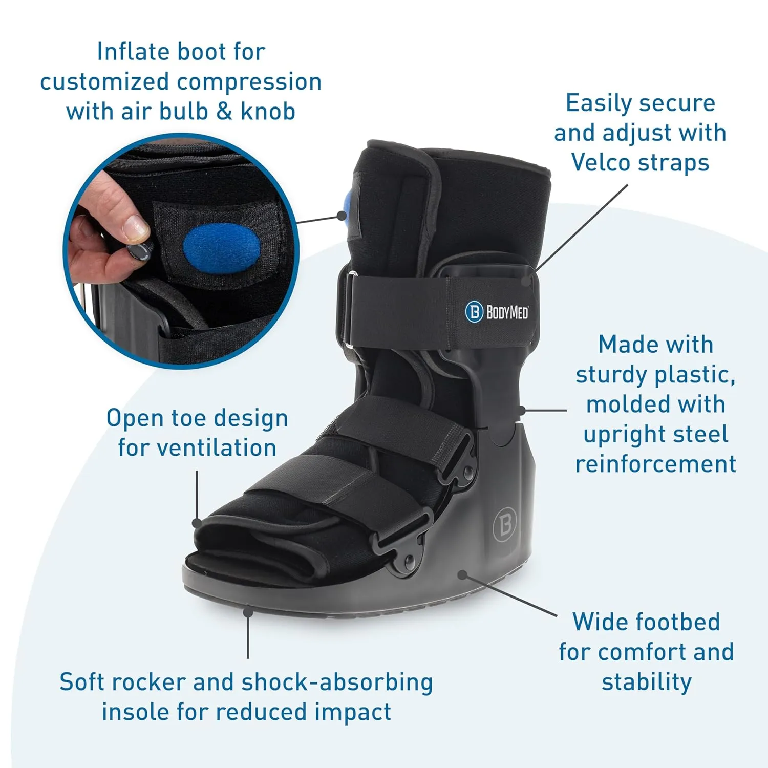 BodyMed Air CAM Walking Boot, X-Large - Adjustable and Shock-Absorbing Support for Foot and Ankle Recovery