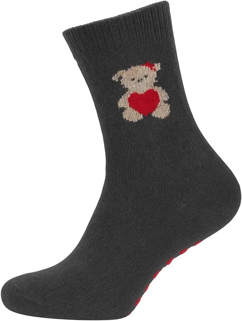 bony&katia Valentine's Day Women's Crew Socks – 4 Pairs Gift Box Set, Heart and Teddy Bear Designs, Non-Slip Cotton