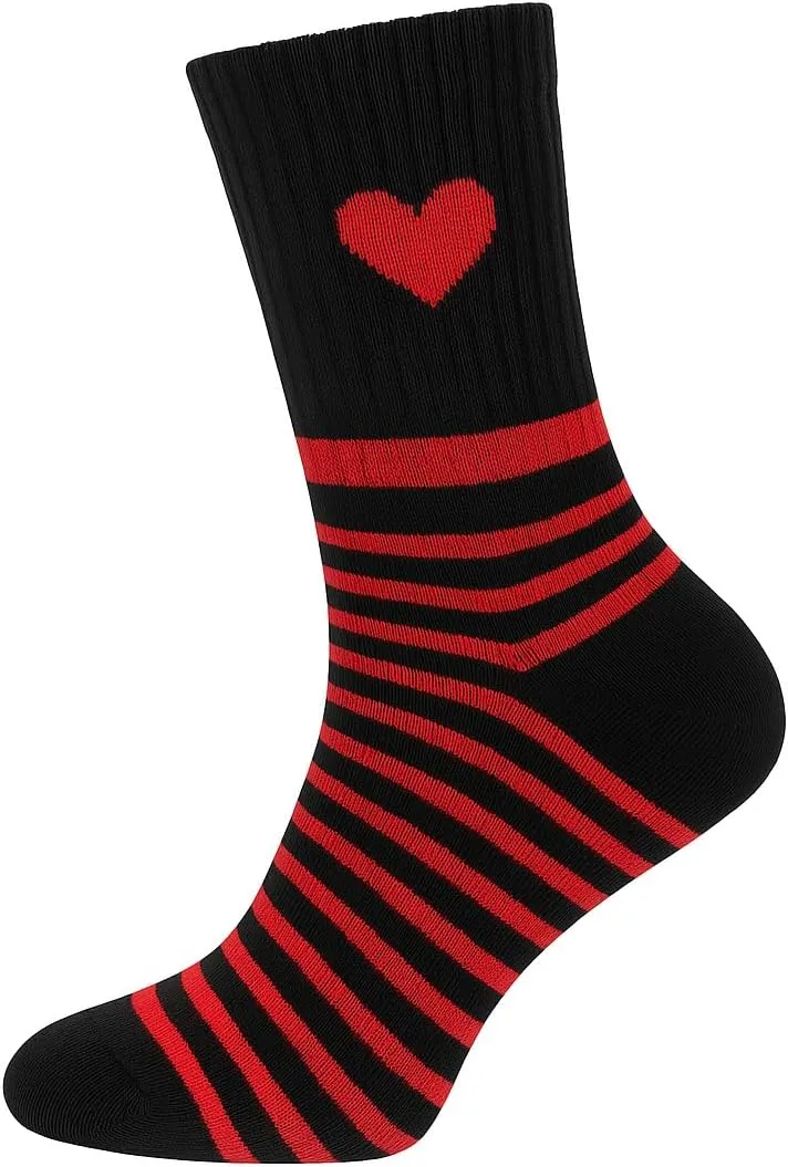 bony&katia Valentine's Day Women's Crew Socks – 4 Pairs Gift Box Set, Heart and Teddy Bear Designs, Non-Slip Cotton