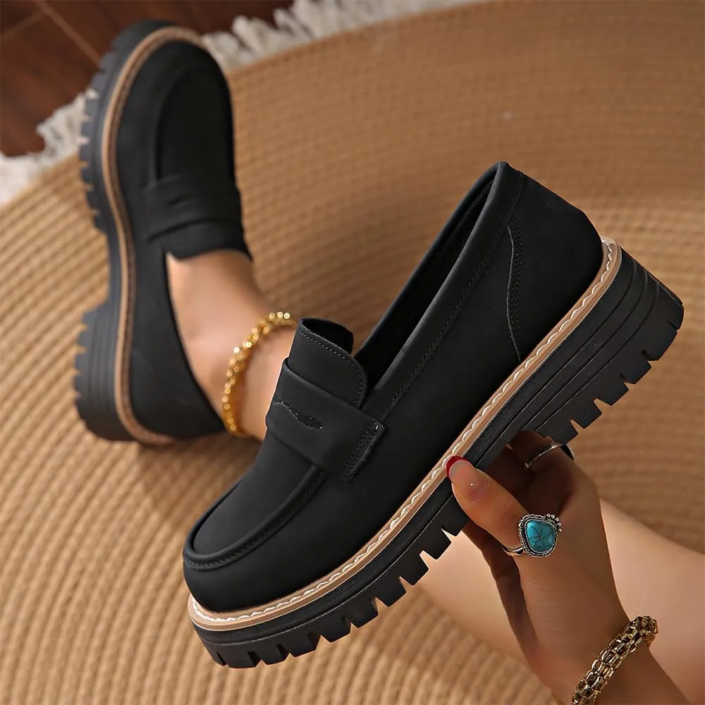 Bootara Loafers Women,Women's Platform Penny Loafers Slip On-Suede Chunky Dress Shoes Casual Business