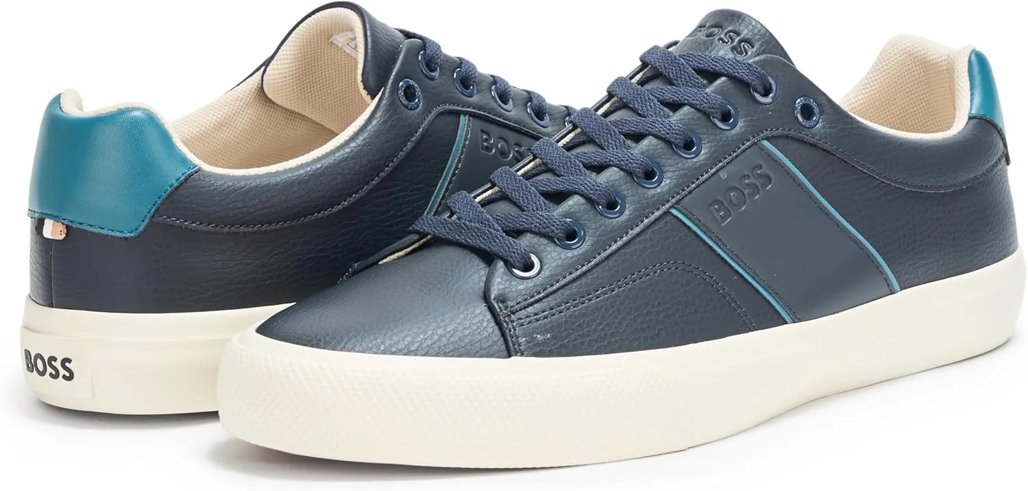BOSS Men's Aiden Logo Block Leather Low Top Sneaker
