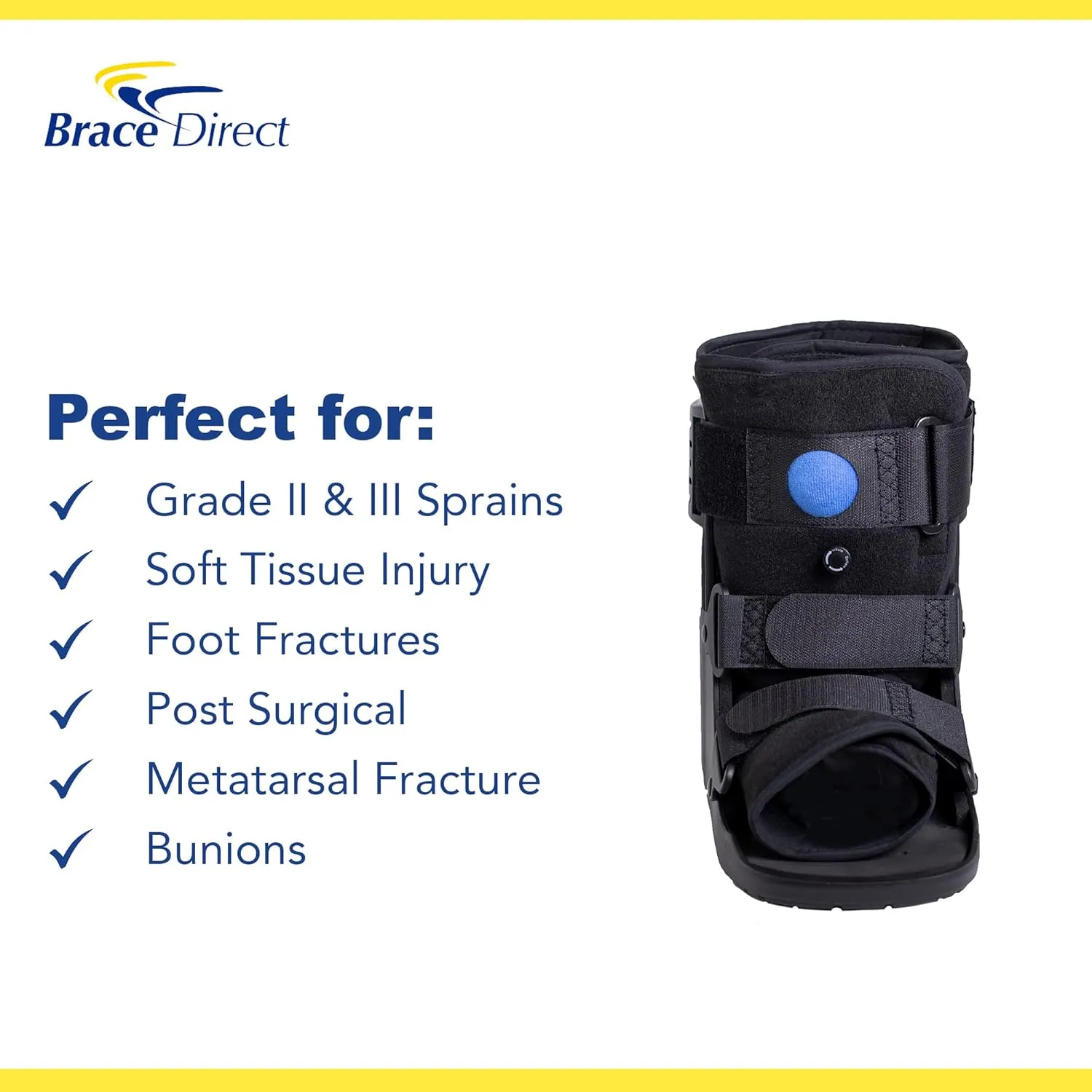 Brace Direct Short Air Walker CAM Fracture Boot – Medical Walking Boot for Foot & Ankle Fractures, Sprains, Injury Stabilization, Size XL (US Shoe Men 13.5  / Women 14 )