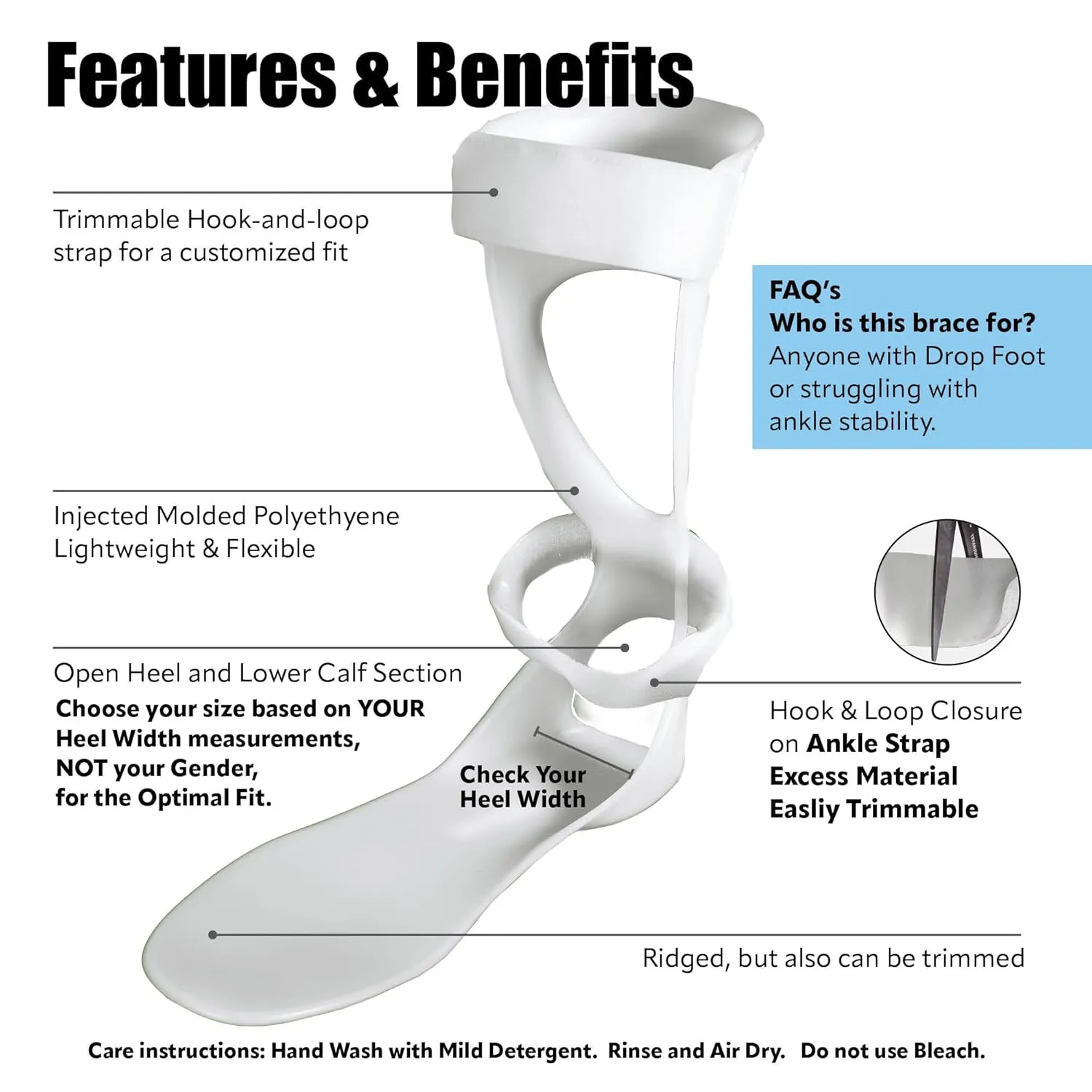 BraceOn AFO Swedish Foot Stabilizer, Drop Foot Brace for Women, AFO Brace and Foot Drop Brace, Womens, Left
