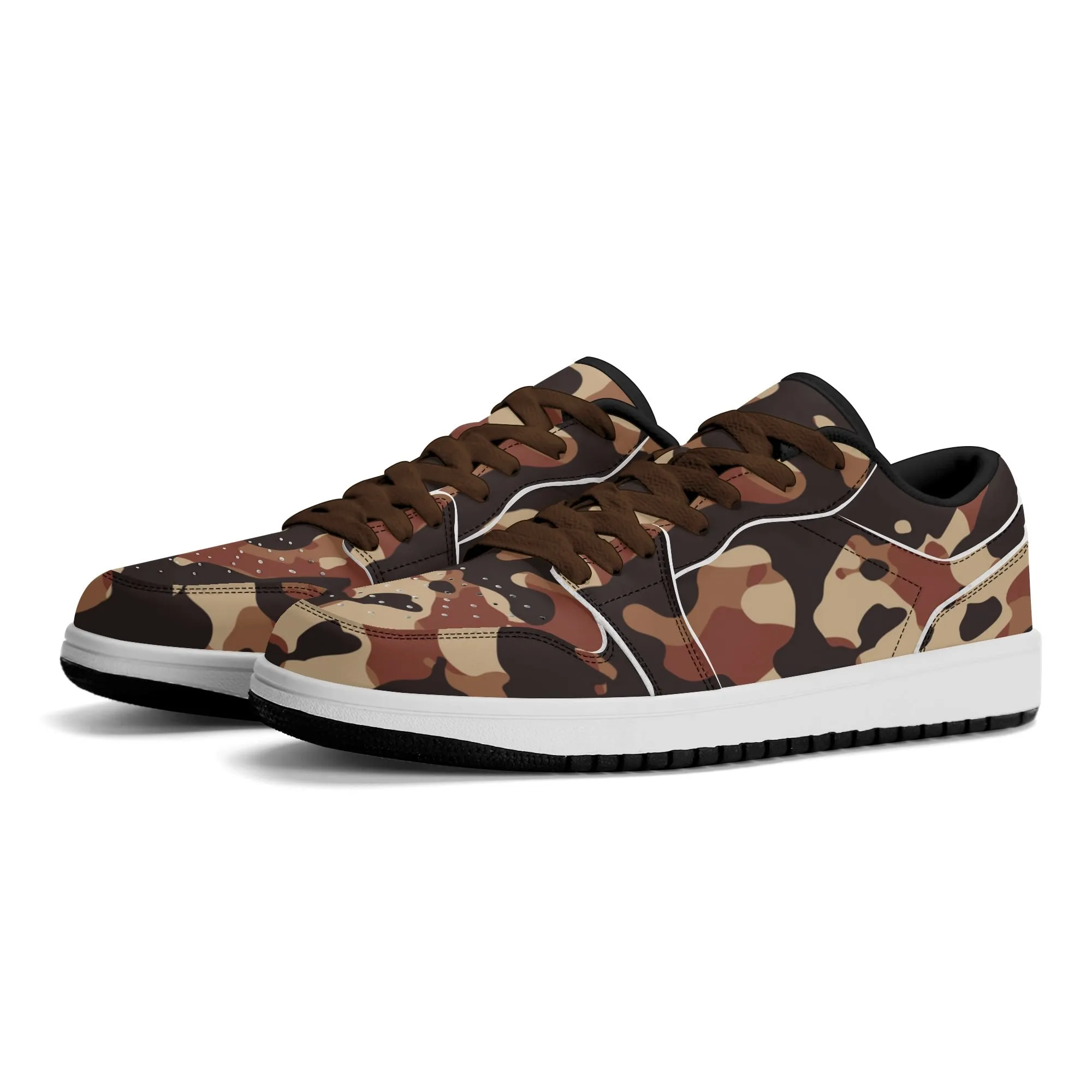 Brown Camouflage Low Top Leder Sneaker für Damen