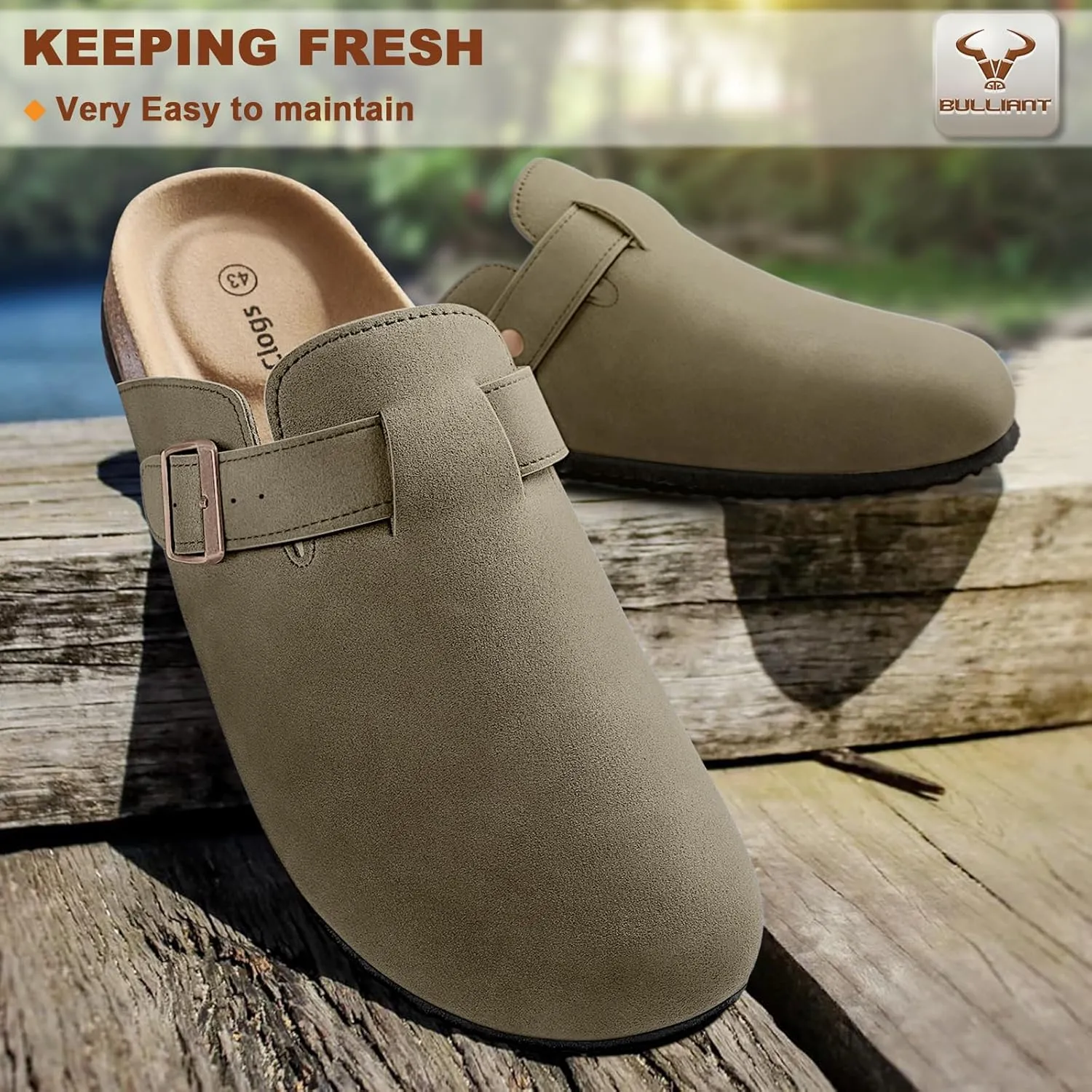 BULLIANT Women Clogs-Comfortable Mules Slippers Sandals Nurse Shoes Unisex for Men-Cushioned Footed Flannel-Lined Upper