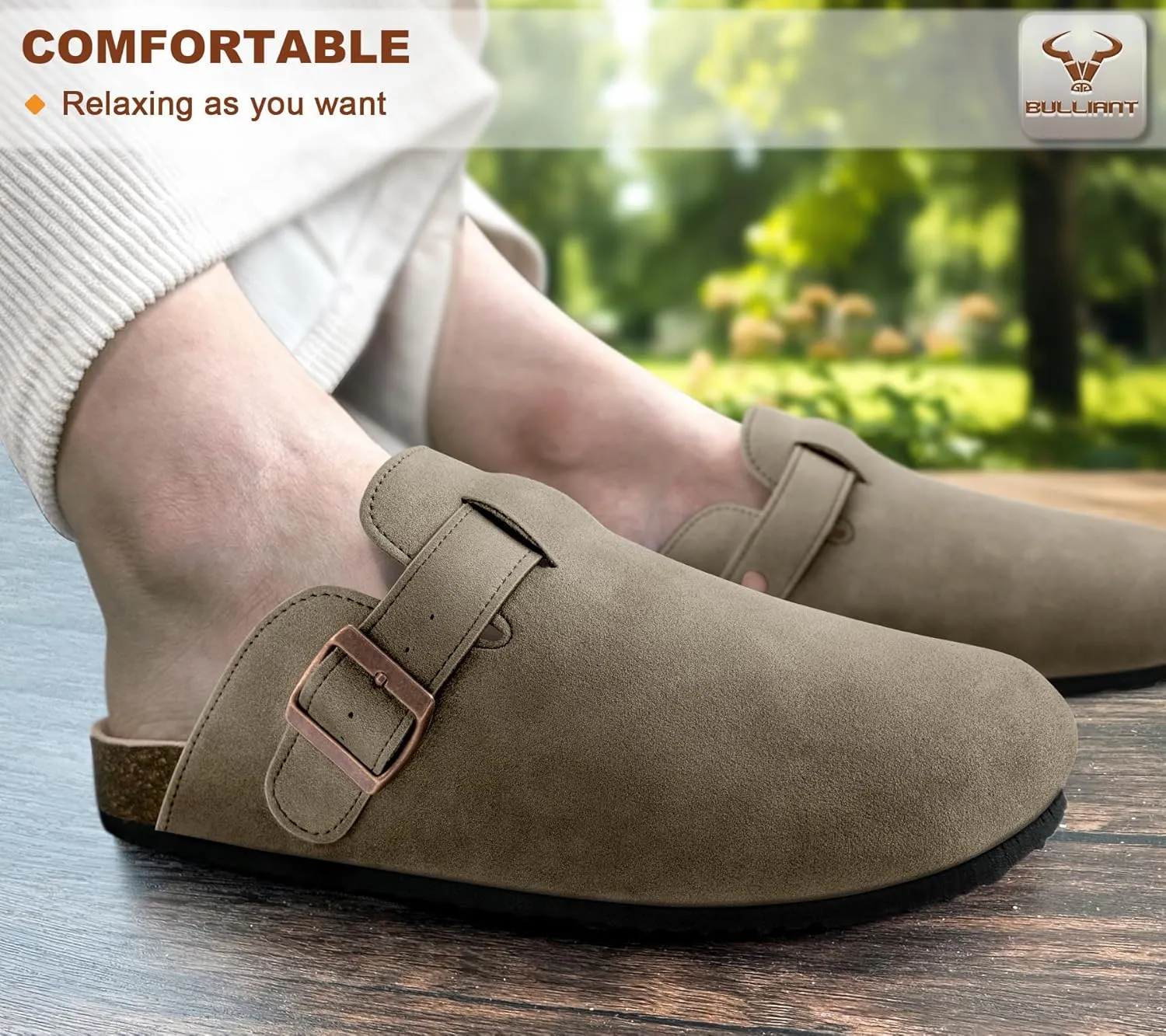 BULLIANT Women Clogs-Comfortable Mules Slippers Sandals Nurse Shoes Unisex for Men-Cushioned Footed Flannel-Lined Upper