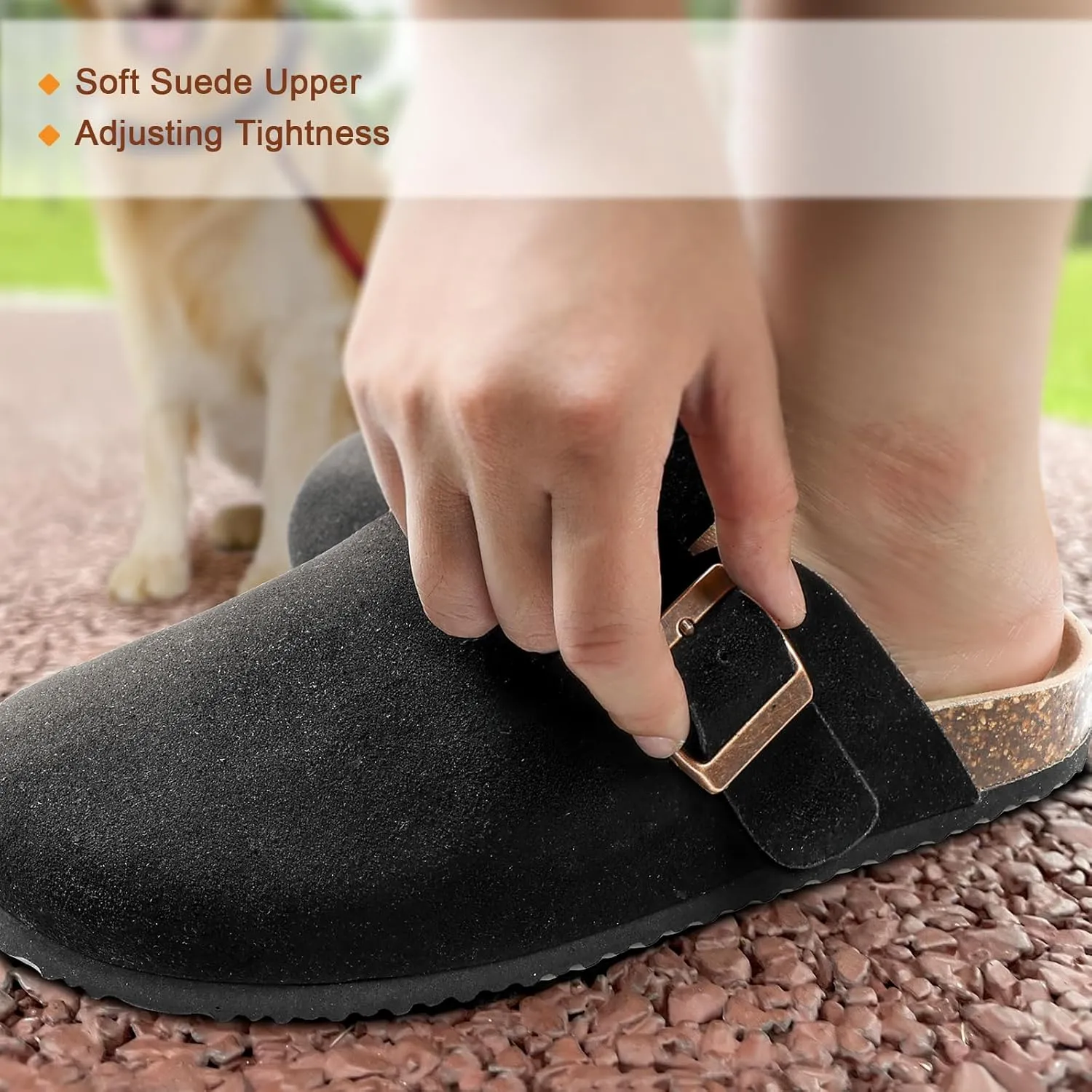 BULLIANT Women Suede Clogs Mules Sandals Slippers Potato Shoes-Cushioned Coak Footbed Crease-Resist Leather Upper