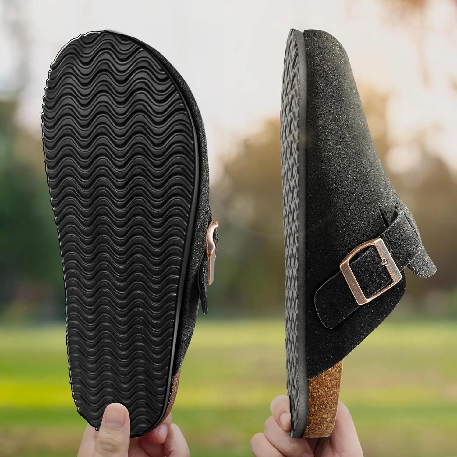 BULLIANT Women Suede Clogs Mules Sandals Slippers Potato Shoes-Cushioned Coak Footbed Crease-Resist Leather Upper