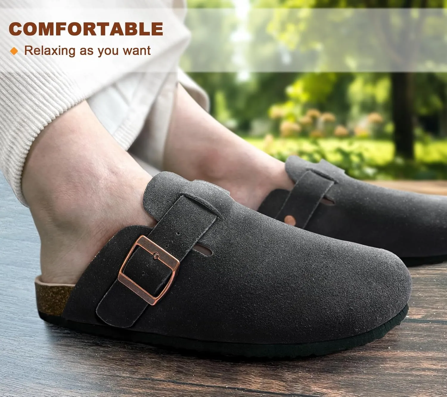 BULLIANT Women Suede Clogs Mules Sandals Slippers Potato Shoes-Cushioned Coak Footbed Crease-Resist Leather Upper