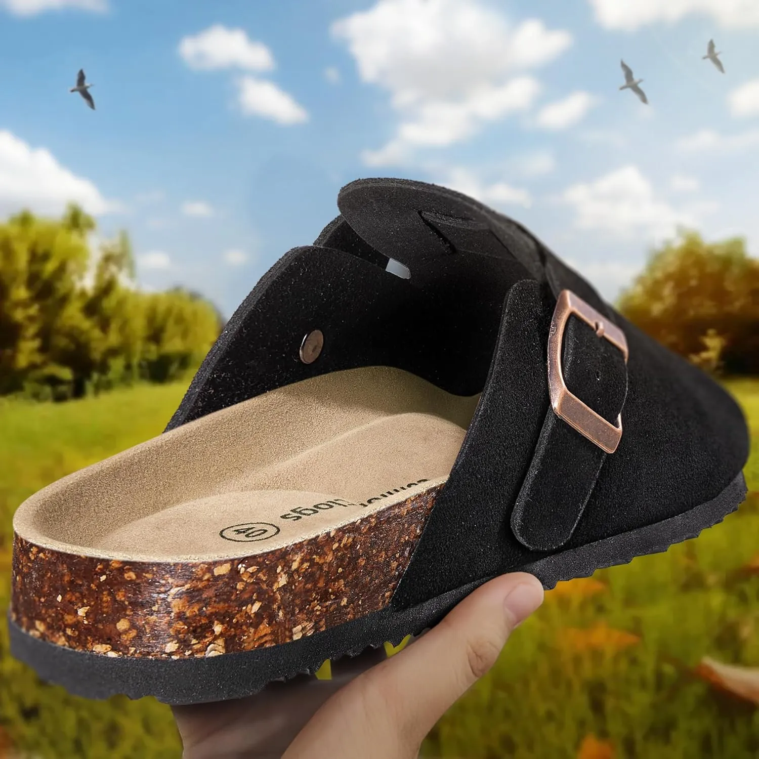 BULLIANT Women Suede Clogs Mules Sandals Slippers Potato Shoes-Cushioned Coak Footbed Crease-Resist Leather Upper