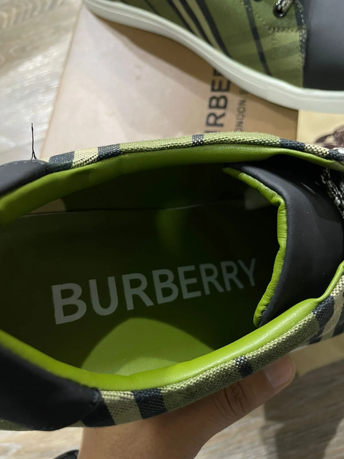 BURBERRY || CANVAS CHECK PRINT SNEAKERS / GREEN