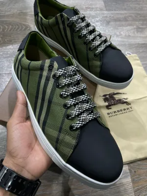 BURBERRY || CANVAS CHECK PRINT SNEAKERS / GREEN