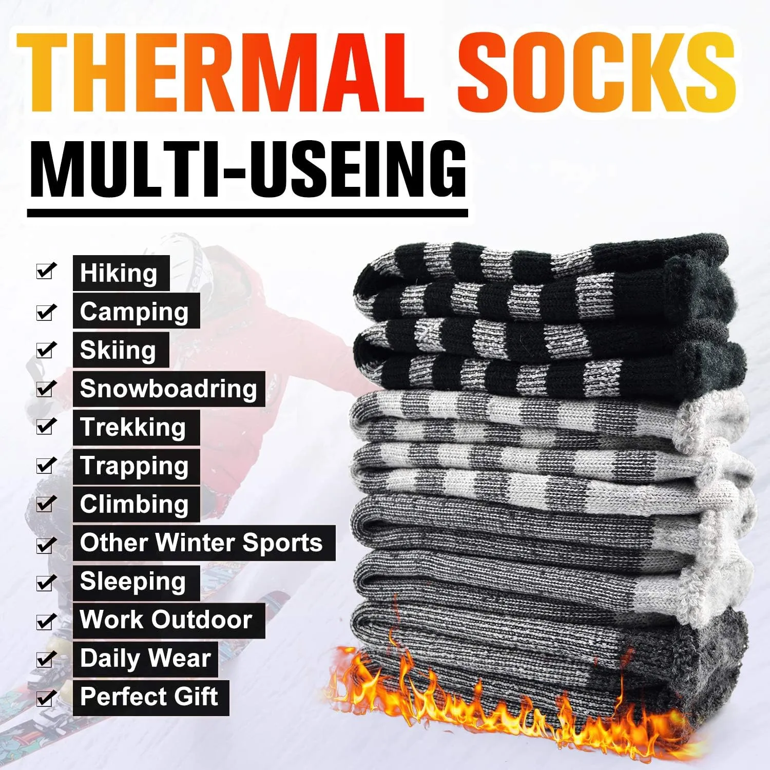 Busy Socks Winter Warm Thermal Socks for Men Women Extra Thick Insulated Heated Crew Boot Socks for Extreme Cold Weather