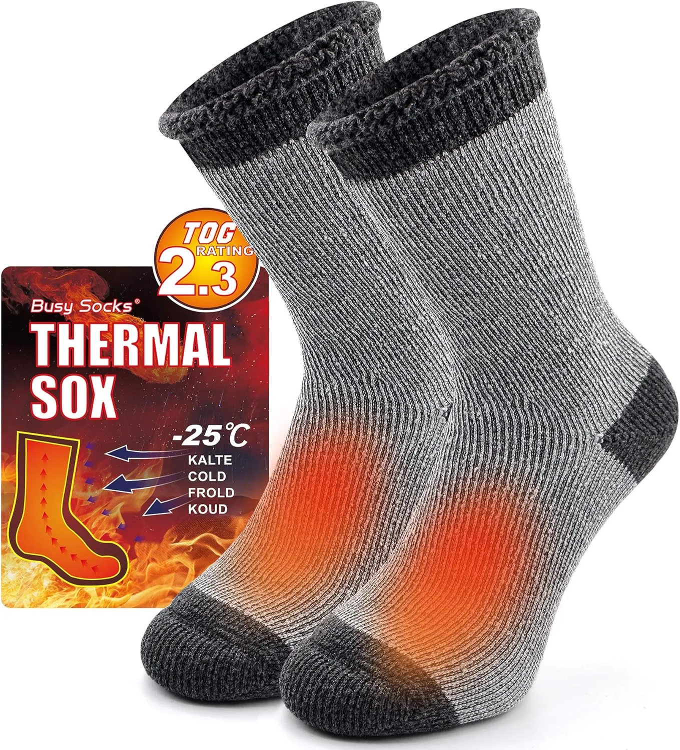 Busy Socks Winter Warm Thermal Socks for Men Women Extra Thick Insulated Heated Crew Boot Socks for Extreme Cold Weather