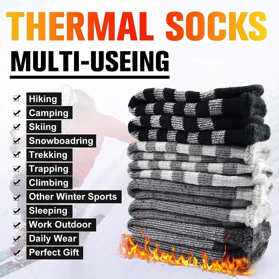 Busy Socks Winter Warm Thermal Socks for Men Women Extra Thick Insulated Heated Crew Boot Socks for Extreme Cold Weather