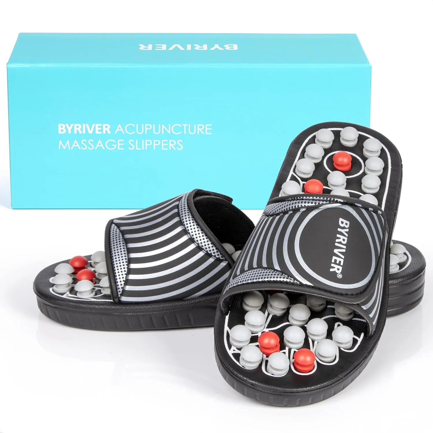 BYRIVER Plantar Fasciitis Relief Foot Massager Slippers Sandals Shoes for Men Women, Foot Care Relaxation Wellness Gifts for Mom Dad, Stress Relief, Tense Muscle Relaxer (02M)