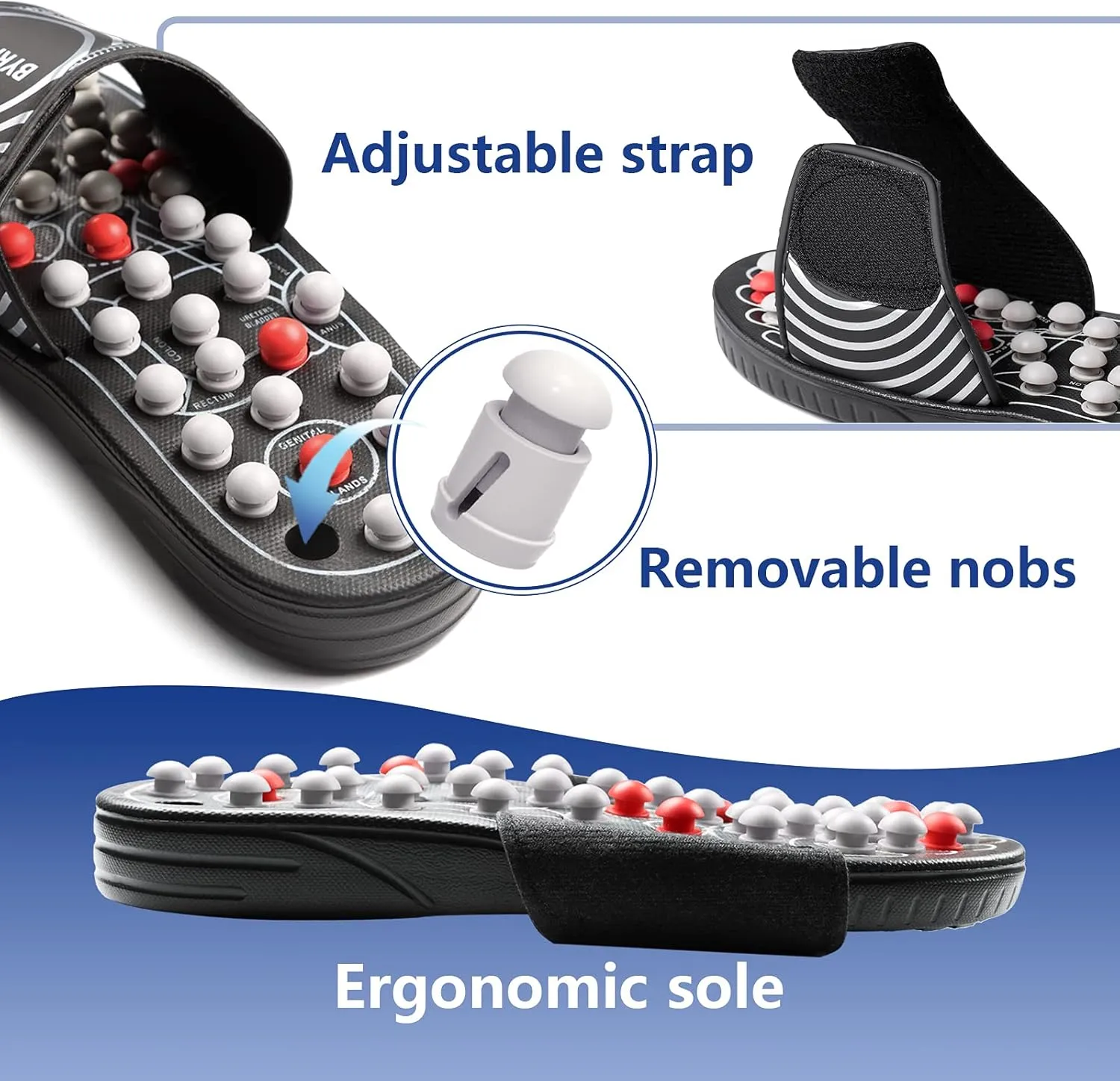 BYRIVER Plantar Fasciitis Relief Foot Massager Slippers Sandals Shoes for Men Women, Foot Care Relaxation Wellness Gifts for Mom Dad, Stress Relief, Tense Muscle Relaxer (02M)