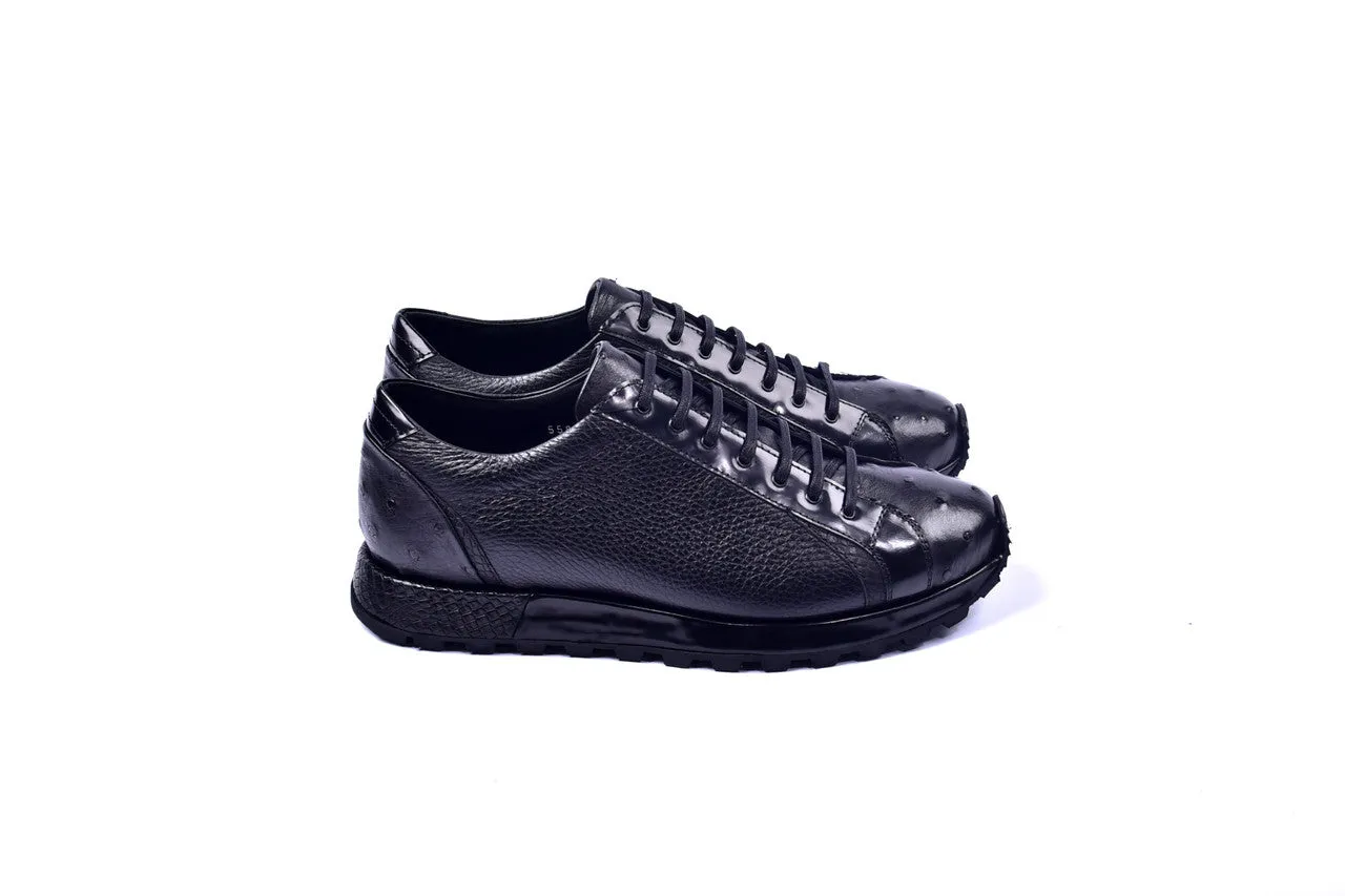 C001304-5581 Genuine Ostrich Fashion Sneaker- Black