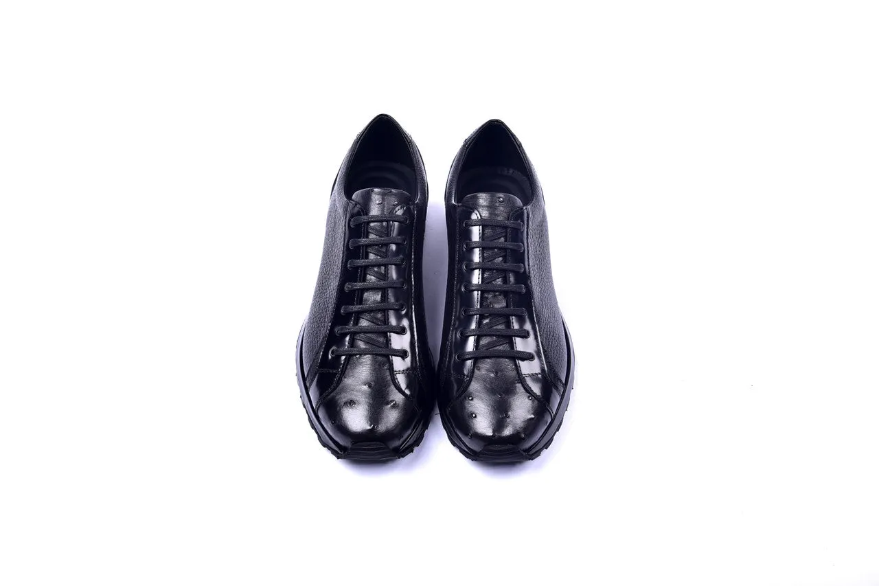 C001304-5581 Genuine Ostrich Fashion Sneaker- Black