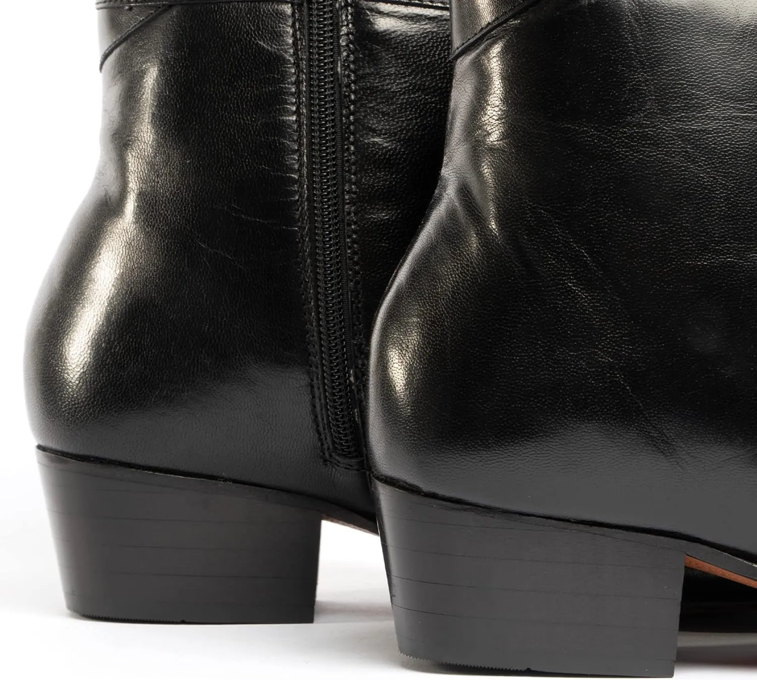 CAESAR Mens Handcrafted Real Leather Cuban Heel Dancing Side Zip Ankle Boots