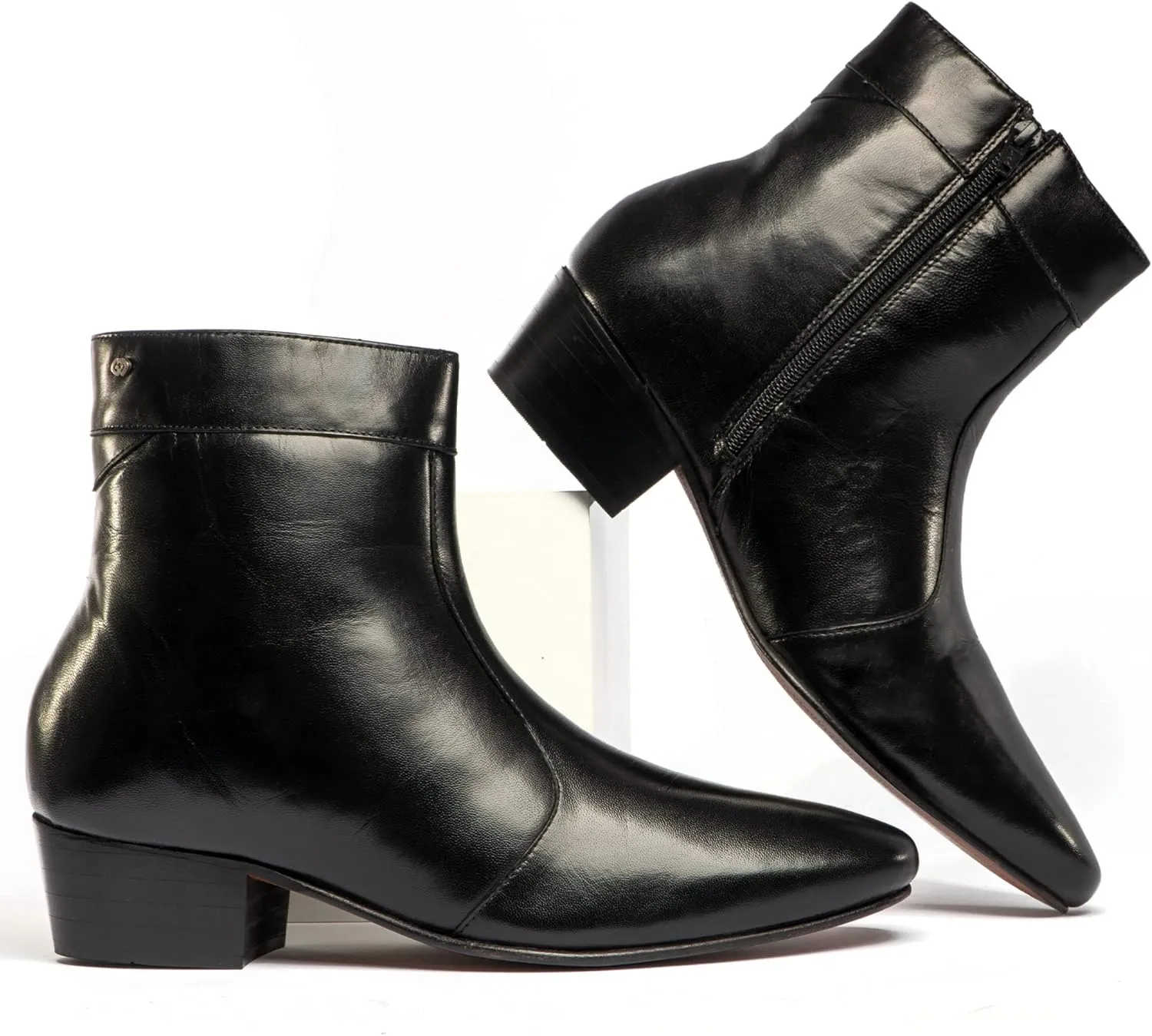 CAESAR Mens Handcrafted Real Leather Cuban Heel Dancing Side Zip Ankle Boots