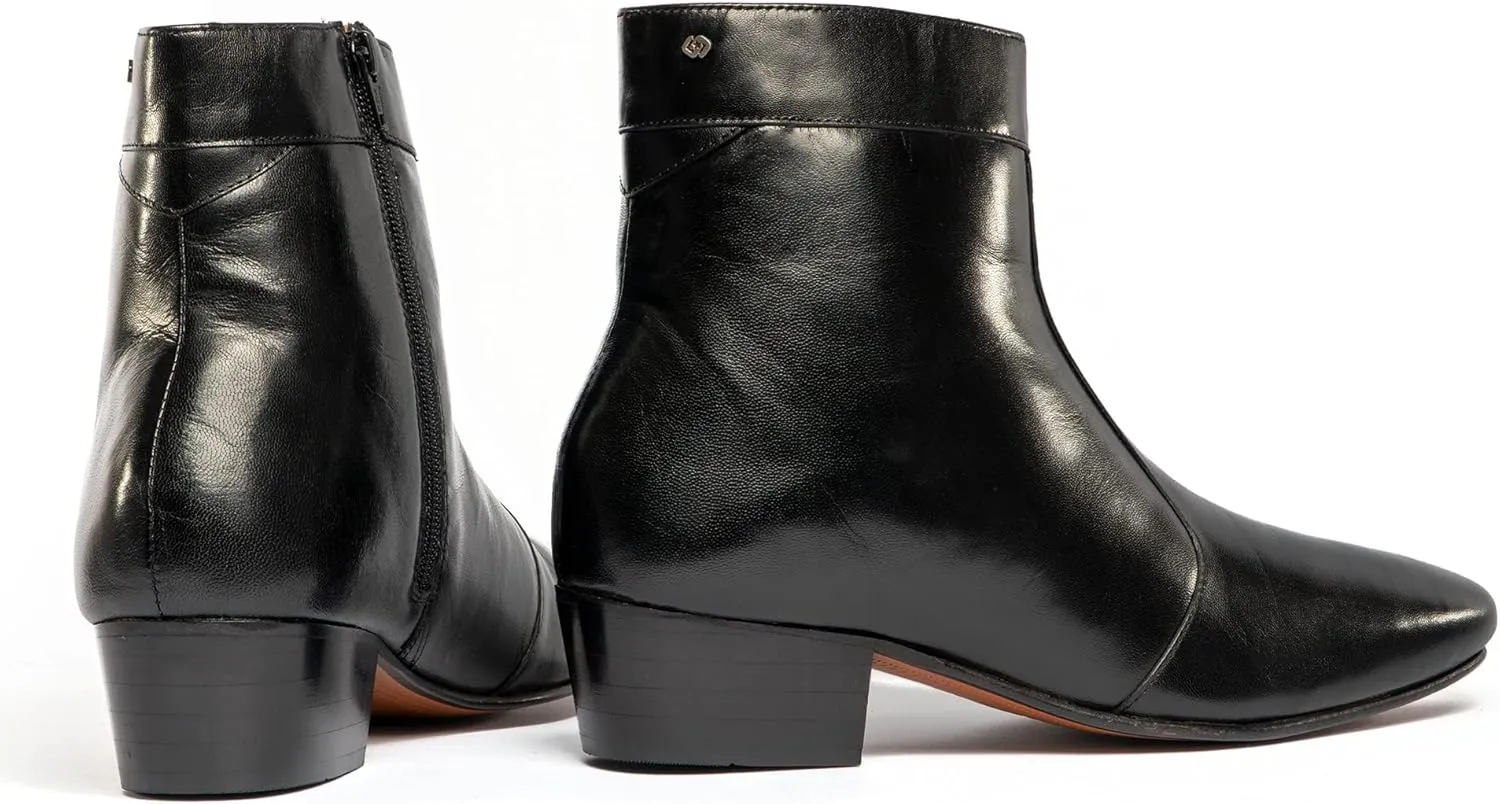 CAESAR Mens Handcrafted Real Leather Cuban Heel Dancing Side Zip Ankle Boots