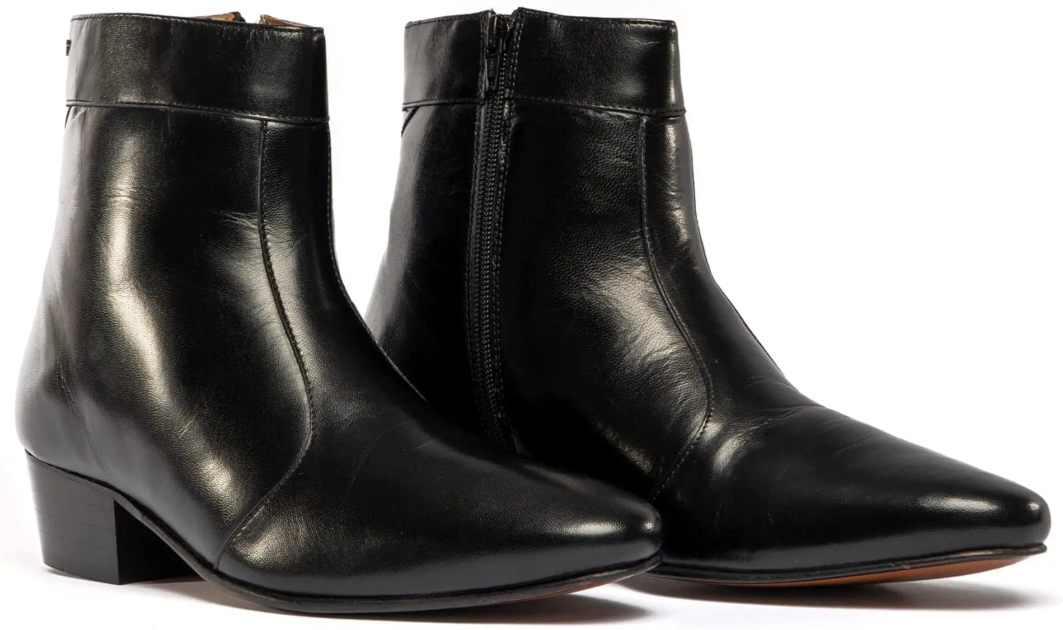 CAESAR Mens Handcrafted Real Leather Cuban Heel Dancing Side Zip Ankle Boots