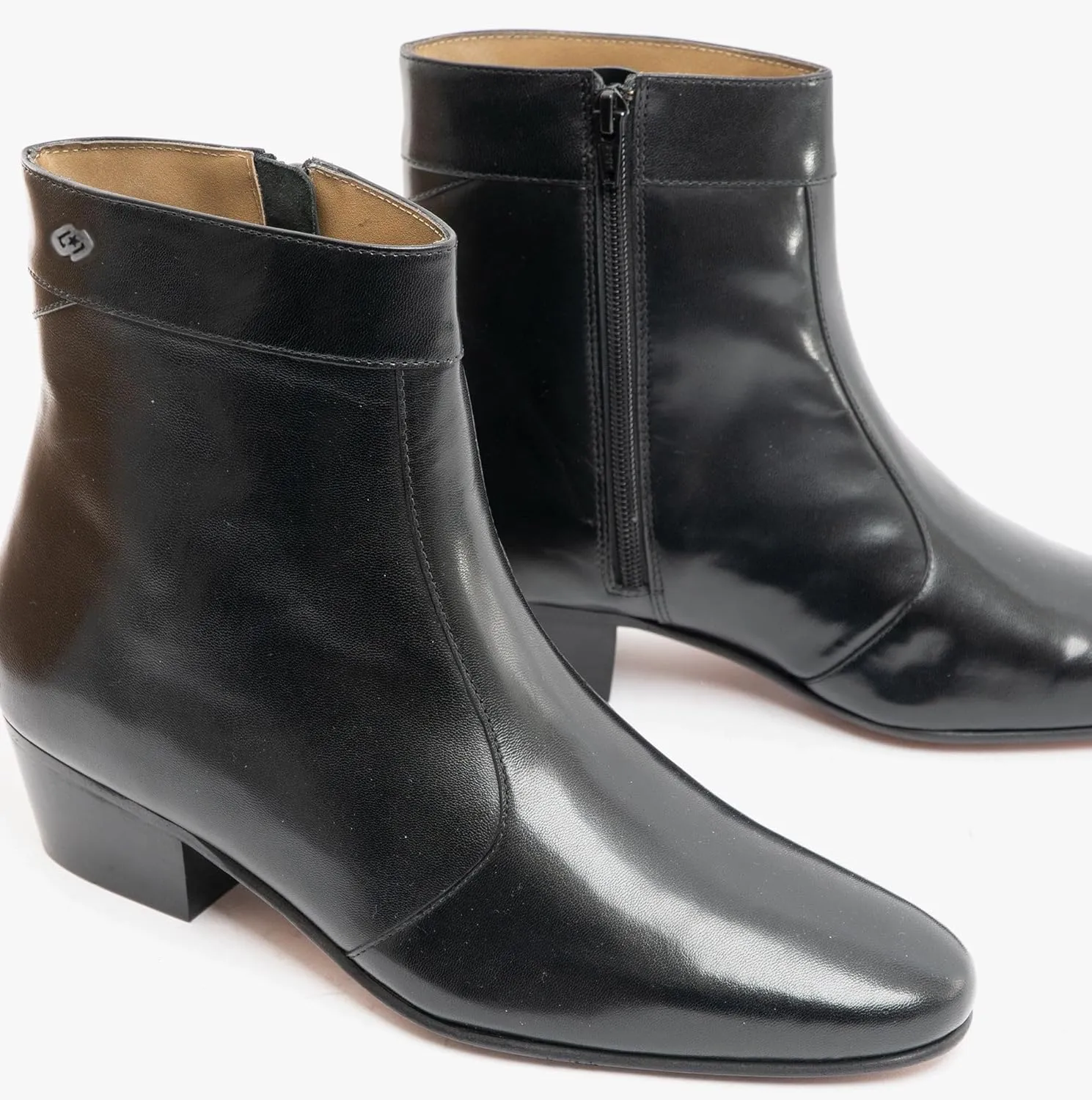 CAESAR Mens Handcrafted Real Leather Cuban Heel Dancing Side Zip Ankle Boots