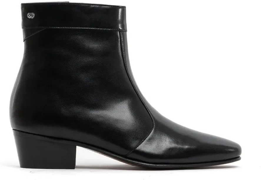 CAESAR Mens Handcrafted Real Leather Cuban Heel Dancing Side Zip Ankle Boots