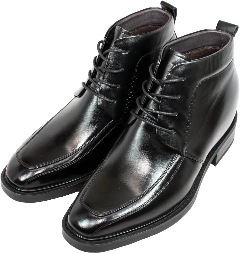 Calden Men's Invisible Height Increasing Elevator Shoes - Black Leather Lace-up Dress Formal Ankle Boots - 3 Inches Taller - K28801 - Size 7.5 D(M) US
