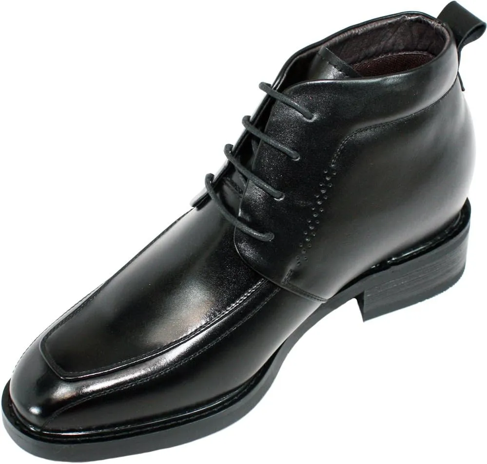 Calden Men's Invisible Height Increasing Elevator Shoes - Black Leather Lace-up Dress Formal Ankle Boots - 3 Inches Taller - K28801 - Size 7.5 D(M) US
